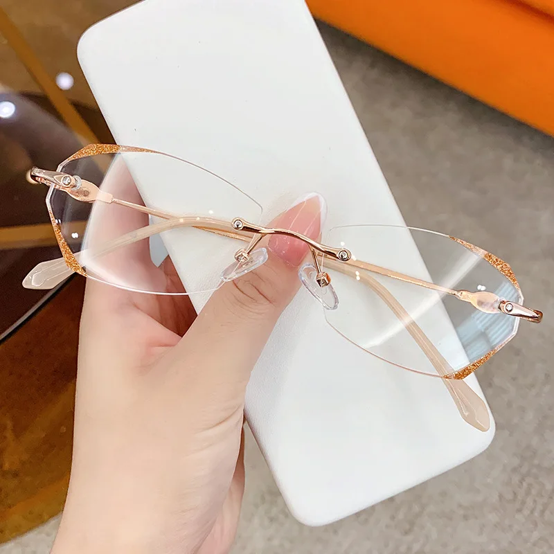 Zilead Framless Lady's Myopia Glasses Women Fashion Diamond-cut Anti Blue Light Jelly Nearsighted Lens Eyeglasses 0-1-1.5-2...-5 2