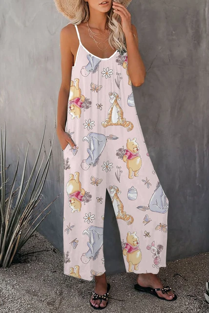 Summer Print Disney Series Winnie the Pooh Fashion Suspenders Wide Leg  Pants Jumpsuit Casual Street Style Women's Clothing - AliExpress
