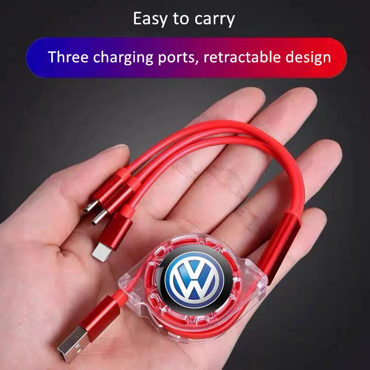 New 3 In 1 Micro USB Type C Charging Cable Multi Charger For VW Volkswagen Golf