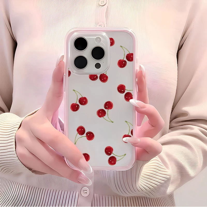 Charming Red Cherry Transparent Pink Shockproof Phone Case - Soft TPU Cover