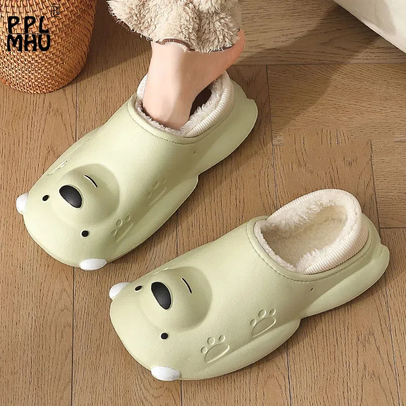 

Cute Cartoon Slip On Comfort Home Cotton Shoes EVA Waterproof Winter Warm Slippers Round Head Non-Slip Platform Couple Shoes