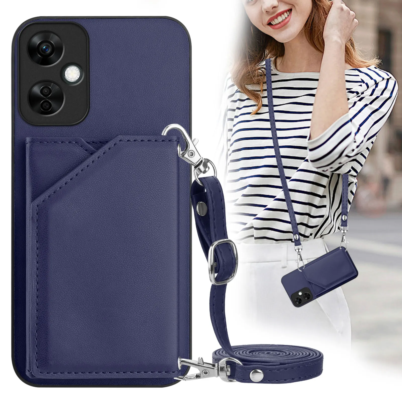Crossbody Leather Wallet Strap Case with Lanyard