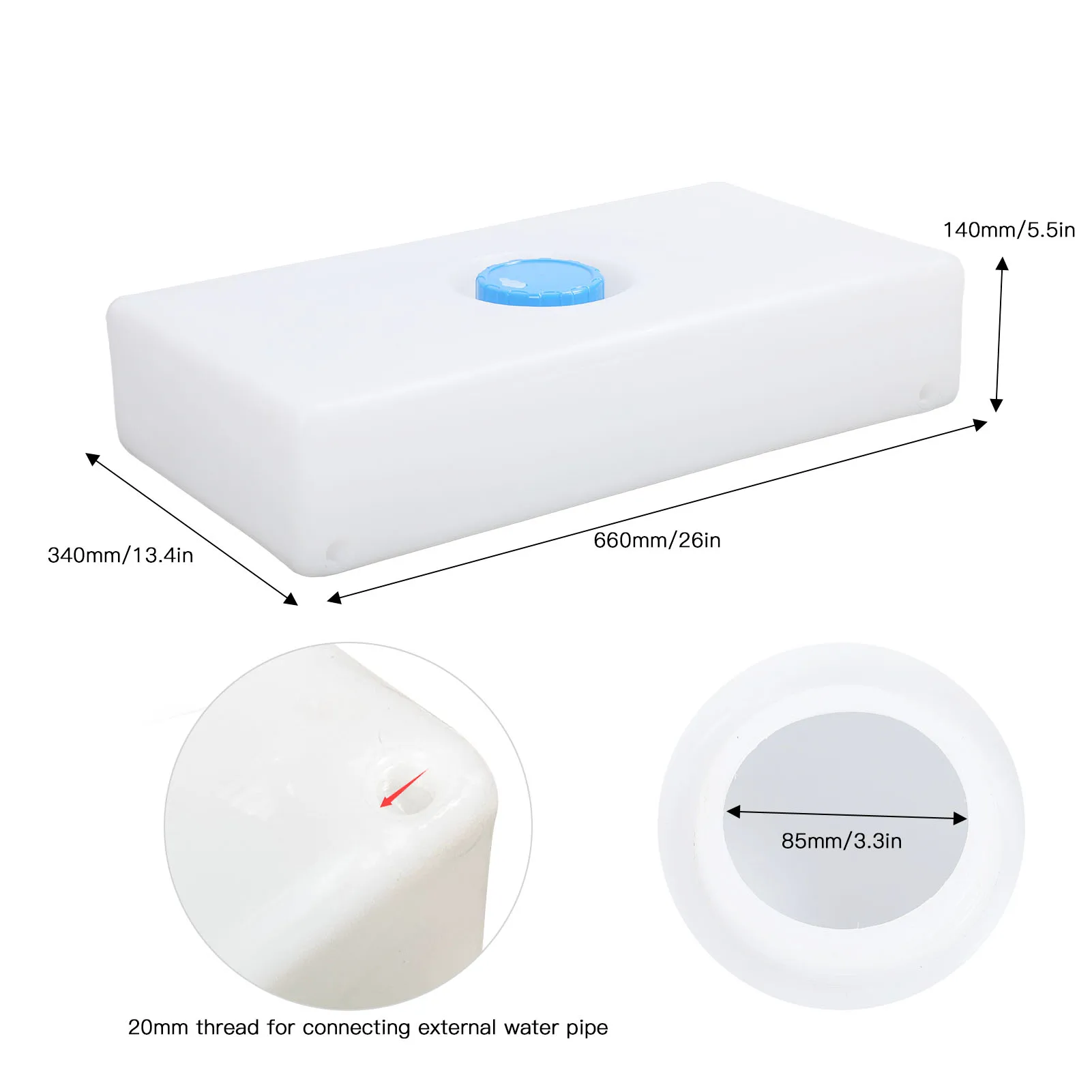 30L RV Water Holding Tank 8 Gallons Leakproof LLDPE 85mm Water Inlet for Trailer Yacht Boat Tank
