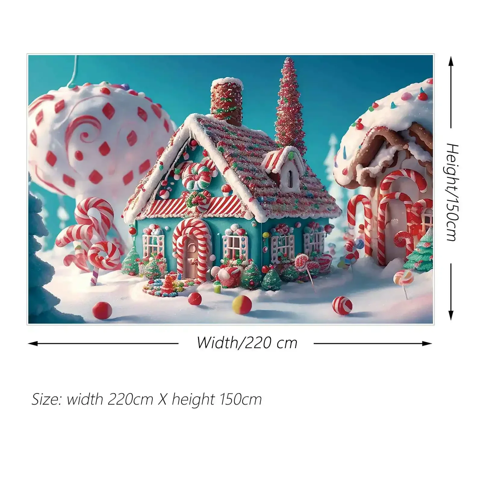 Gingerbread House Backdrop Cabine Infantil Home Fotografia Props Neve Fundo Red Glitter Tree Candy Decoration Moon.qg-natal - Image 3