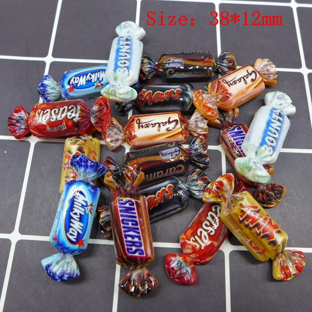 

4pcs Simulation Sweets Flat Bottom Pendant Sugar Printed Candies Food Decor Candy Resin Accessories DIY Phone Case Decor