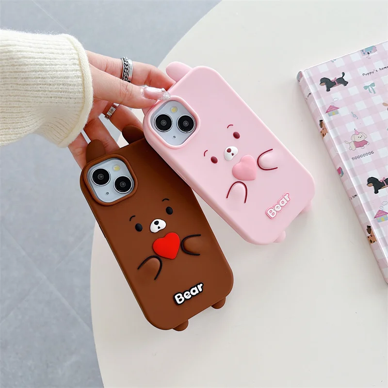 3D Cute Bear Cartoon Shockproof Soft Silicone Phone Case