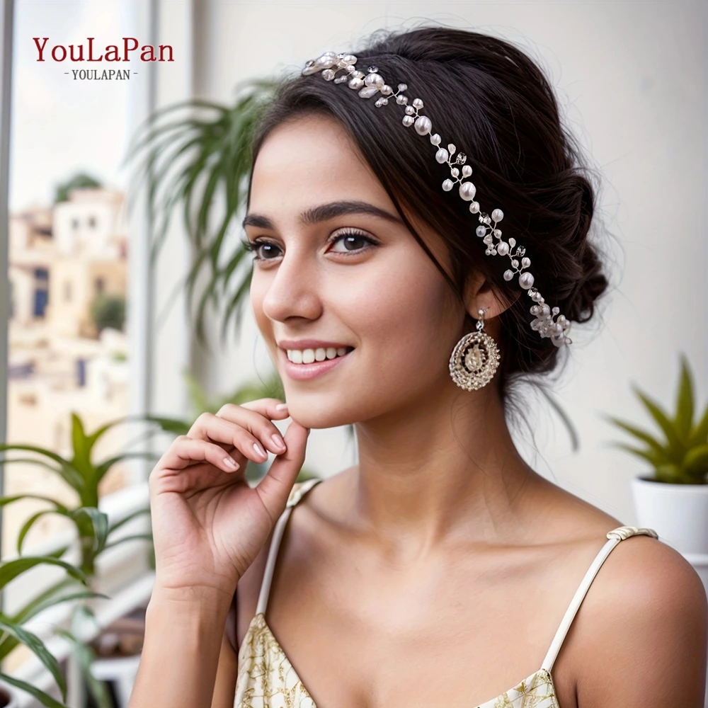 TOPQUEEN Rhinestone Wedding Hair Accessories Diamond Hair Band Wedding Headband Bridal Headpiece Silver Golden Bridal Tiara HP03