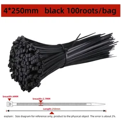 Versatile Nylon Cable Ties - Adjustable Self - Locking Straps for Home and Office Use (100 Pack) (4x250mm)