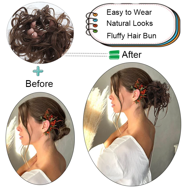 LUPU Messy Bun Synthetic Hair Piece 10 Inch Long Tousled Updo Scrunchies Wavy Ponytail Chignon Hair Extension For Women Girls