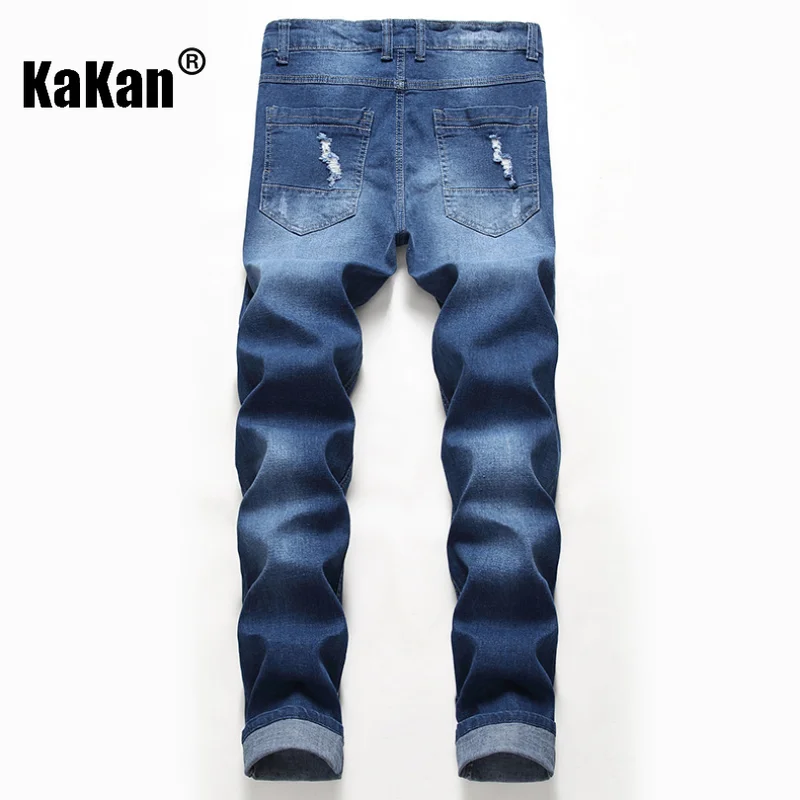 Kakan - New European and American distressed jeans for men's wear, worn out high street trend straight leg long jeans K36-995