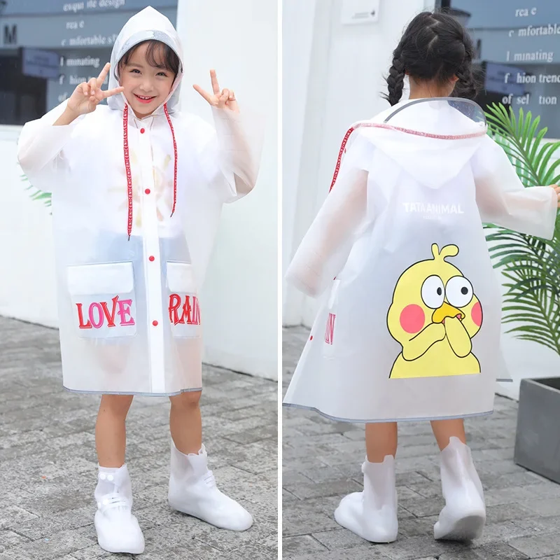 단색 어린이 비옷, 남아 학교 가방, 원피스 판초, 긴 걷는 학생, 두꺼운 여아 ..