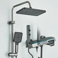 ชุดก๊อกน้ำฝักบัวห้องน้ำสีเทาจอแสดงผลดิจิตอลอัจฉริยะสไตล์เปียโนระบบฝนตกก๊อกผสมพร้อมบิเดต์/ฝักบัวมือ 1