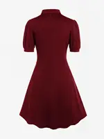 ROSEGAL Plus Size Cutout Lace-Up Shirted Collar Dresses Gothic High Waist Ruched Short Sleeves Dress Vintage Vestidos 5XL - Image 3