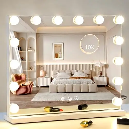 

Зеркало с подсветкой, зеркало для макияжа с 15 диммируемыми лампочками, 3 цветных режима освещения, USB-порт для зарядки, сенсорное управление, прочное