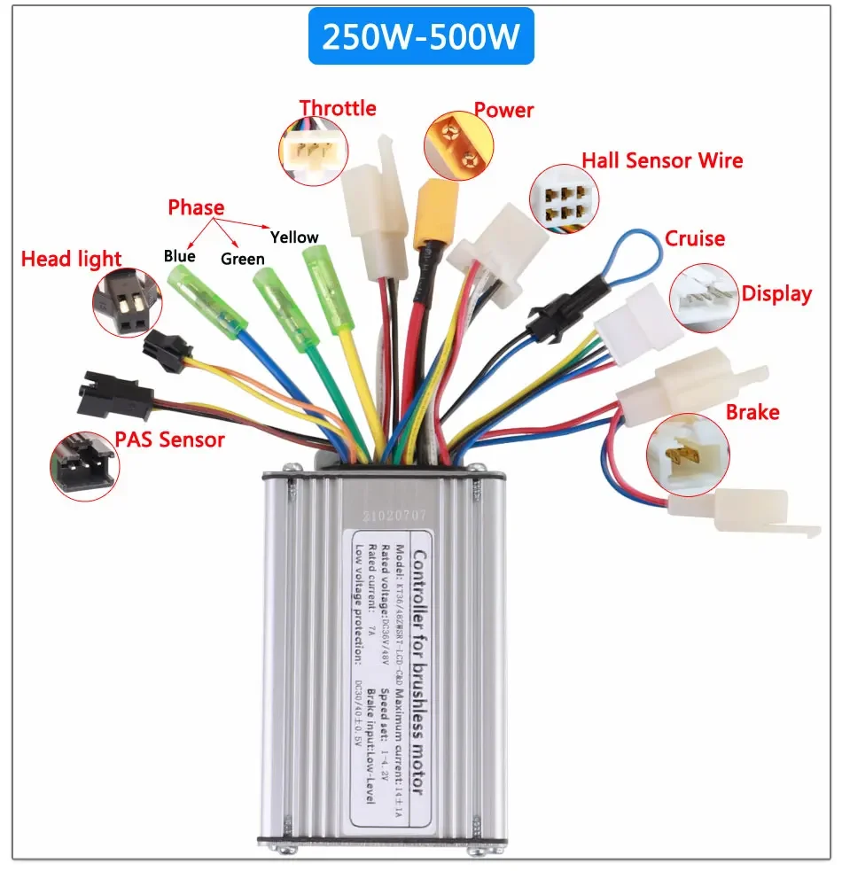 ChamRider, Sensorloser Sinus-Elektrofahrrad-Controller, KT-Controller, Dual-Modus, 36 V, 48 V, 250 W, 350 W, 500 W, 750 W, 1000 W, 1500 W – Detail 2