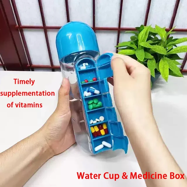 Multi functional 2-in-1 water cup medicine box, 7-day medicine box, outdoor portable water bottle medicine box cup Multi functional 2-in-1 water cup medicine box, 7-day medicine box, outdoor portable water bottle medicine box cup