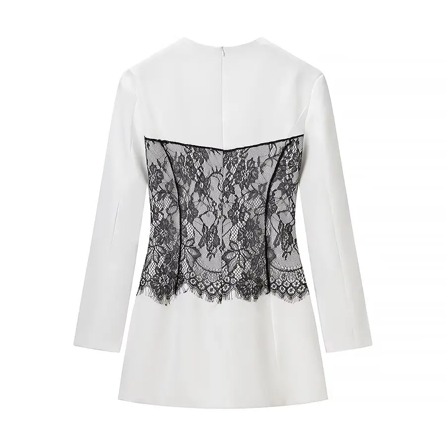 HH Neue Frau Sommer Trend Mode Lange Ärmel Spitze Spleißen Dekoration Kleid Weibliche Casual Pendeln Street Style Kurzes Kleid – Detail 3