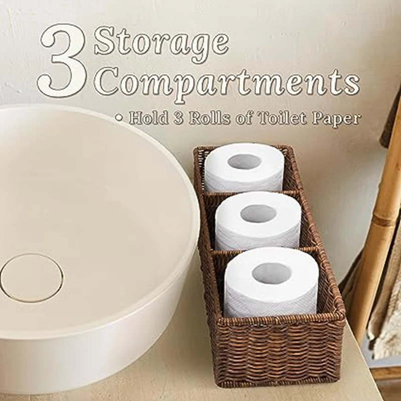 Woven Storage Box Desktop Miscellaneous Box Toilet Paper Box Storage Bathroom Organizer Bathroom Sink Storage Countertop Durable 3