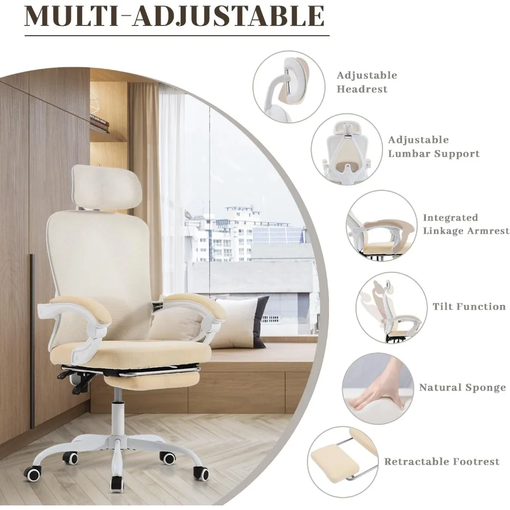 Ergonomic Office Chair, Adjustable Lumbar Support, Retractable Footrest, Breathable Mesh Back Gaming, Offices Chairs 3