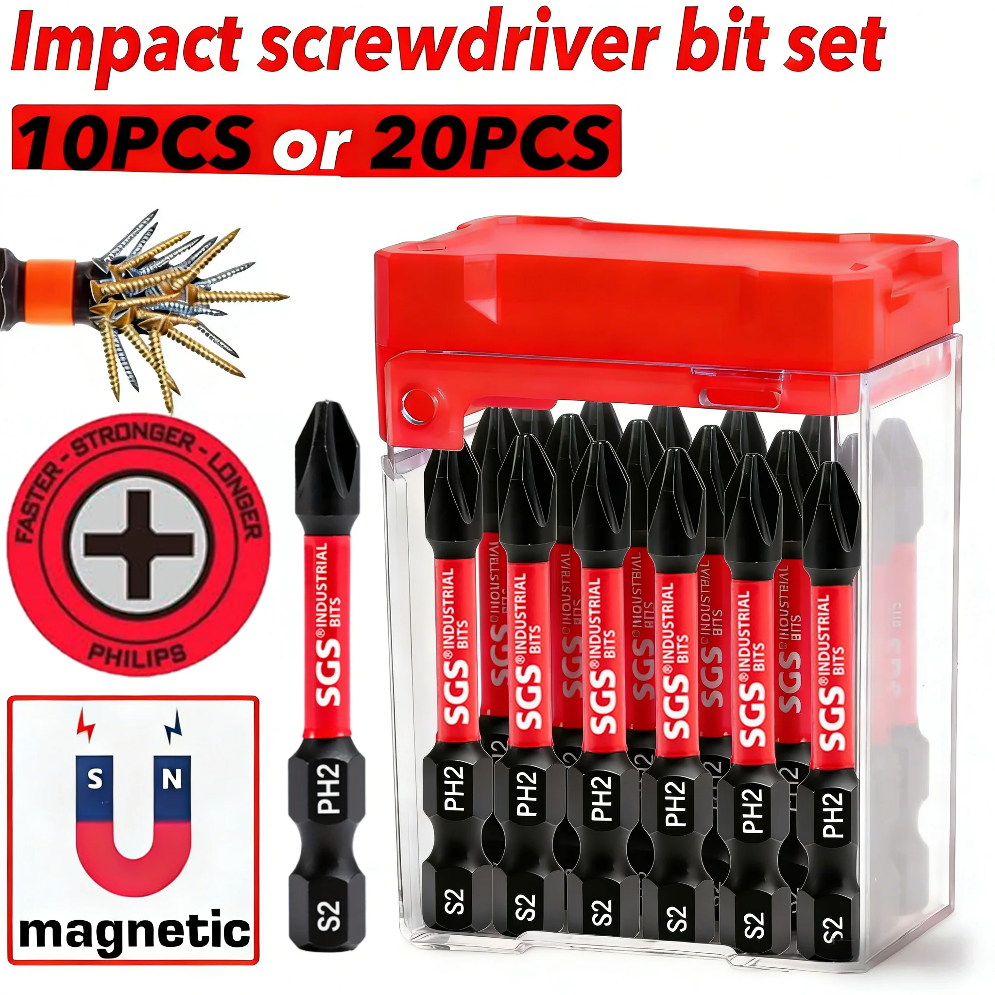 10/20 Peças de Pontas de Aço de Liga S2, Magnéticas Super Fortes Ph2, Comprimento Padrão de 50mm, Resistentes à Ferrugem, ao Desgaste e ao Impacto, Portáteis em Caixa, um Conjunto Completo para Reparos e Montagens em Múltiplos Cenários