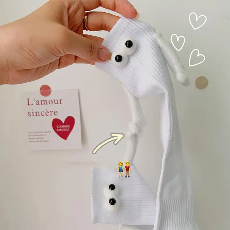 Foot Massage Socks Magnetic Hand Holding Socks With Eyes 3D Funny Mid Tube Cute Socks Couple Holding Hands Gifts For Women Men