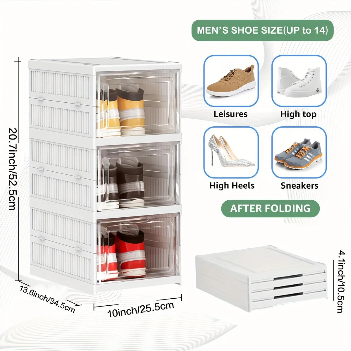 옷장용 투명 플라스틱 신발 보관함, 쌓을 수 있는 신발 정리함, 공간 절약형 접이식 신발거치대 운동화, 컨테이너 통 거치대 