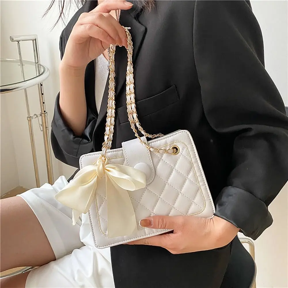 

Butterfly Ribbon Chain Shoulder Bag Vintage PU Leather Large Capacity Underarm Bag Crossbody Bag Women Girls