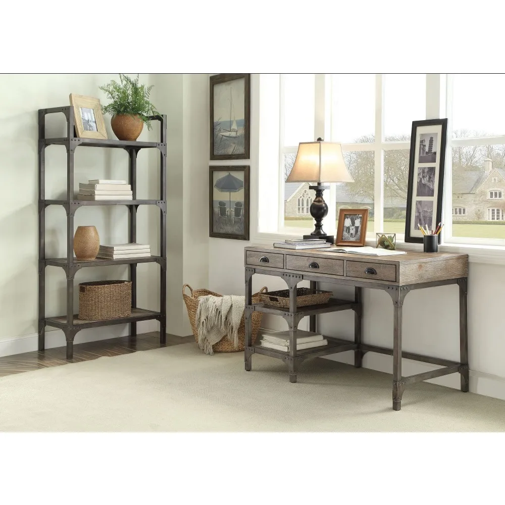 Computer Desks,Weathered Oak and Antique Silver 3-Drawer Writing DeskThe Three Drawers Provide Ample Storage,Office Desks 4