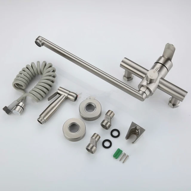 1ชุดห้องน้ำอ่างอาบน้ำก๊อกน้ำ304สแตนเลสผสมติดผนังน้ำตกก๊อกน้ำมือถือหัวฝักบัว 2