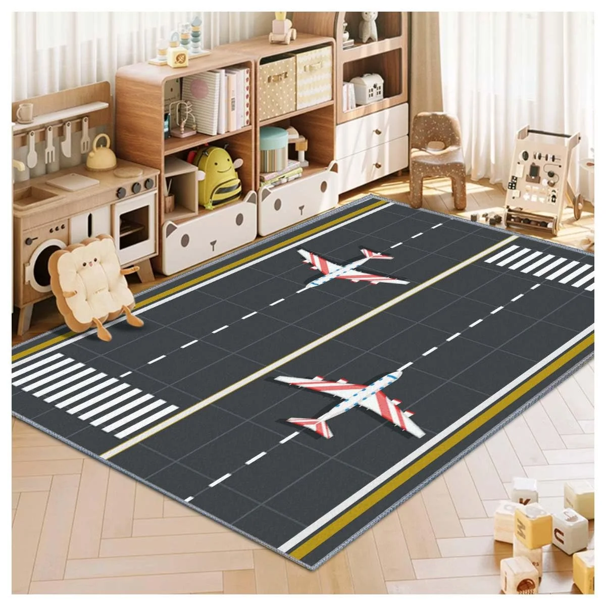VIKAMA Çocuk Oyun Matı Havaalanı Pist Tasarımı ile Çocuk Odası Halısı Kaymaz Oturma Odası Zemin Mat Ev Dekorasyonu