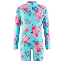 Baby Spring Summer Clothes 2024 New Girls' Swimsuit Zipper Long Sleeved Jumpsuits Swimsuit Floral Print Girls Summer Beachwear 3