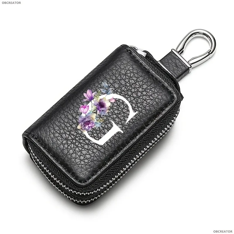 Doppellagige Schlüsseltasche mit weißen Blumen und 26 Buchstaben, neues Produkt für Herren, praktische Schlüsselaufbewahrungstasche aus PU, geeignet für Schlüssel. – Detail 19