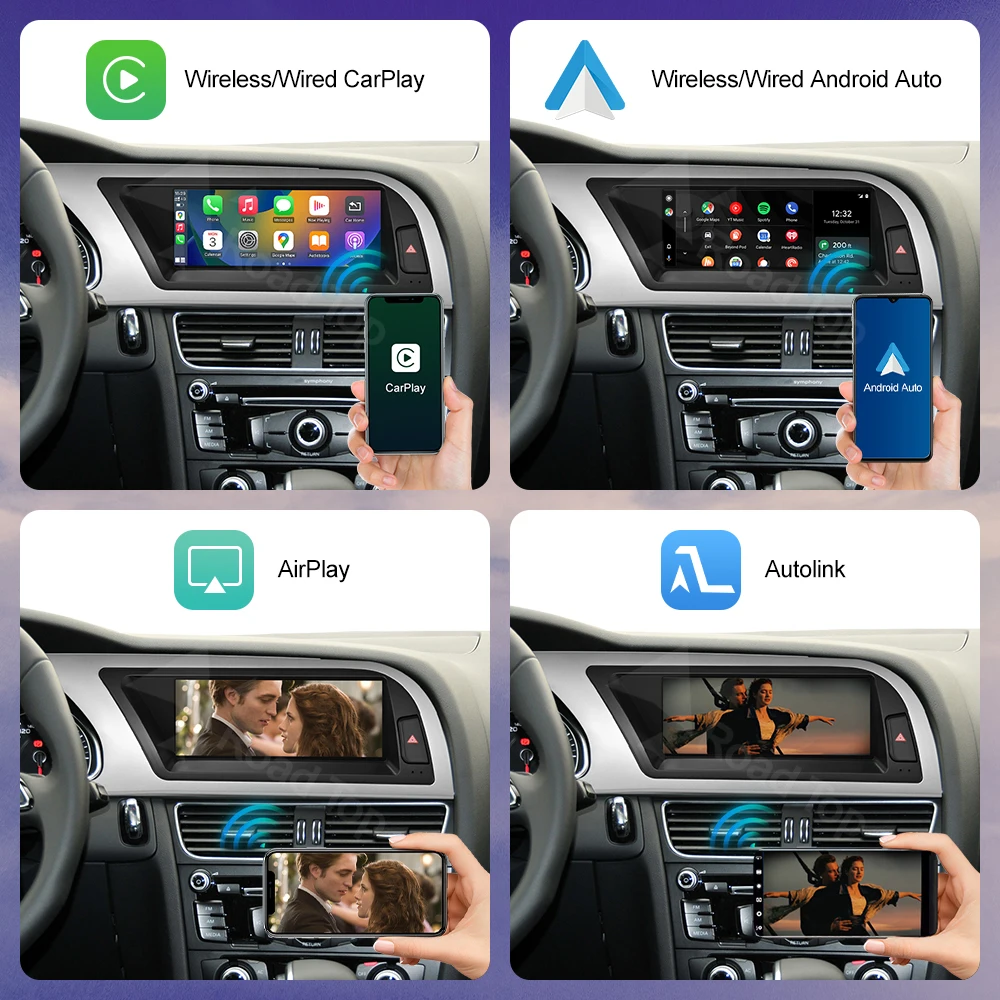 Pantalla táctil Linux Multimedia para coche de 8,8 "12,3" para Audi A4 2009-2015 CarPlay inalámbrico Android Auto Airplay Multimedia para coche 4