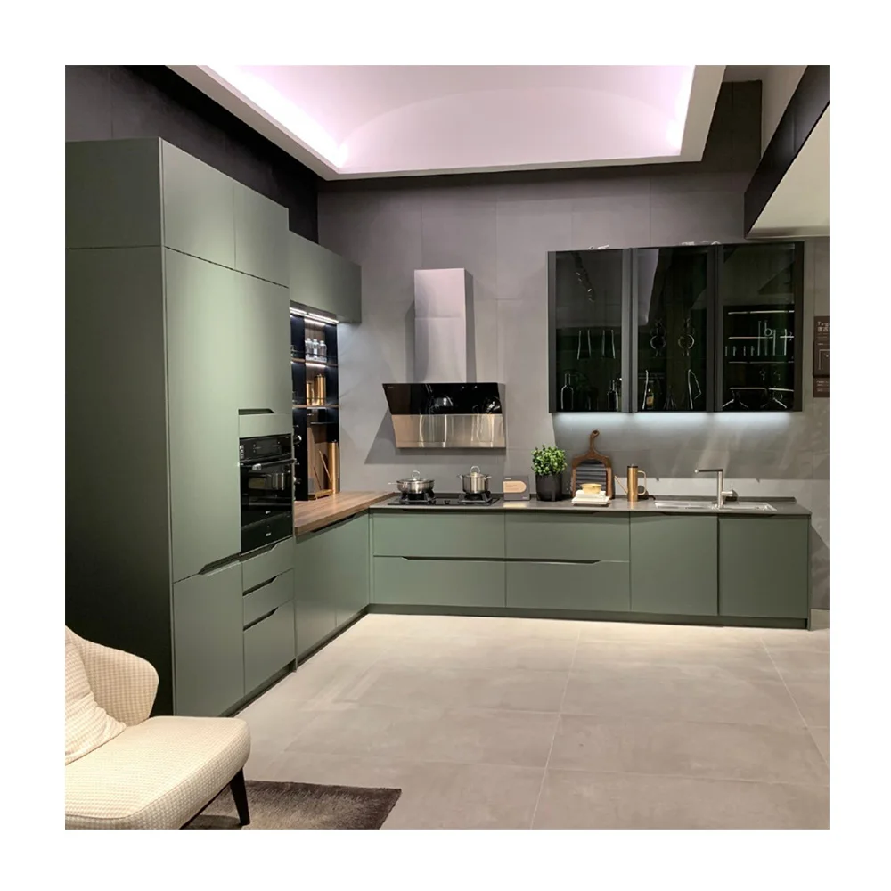 

High End Green Lacquer Full Modular Kitchen Cabinets Furniture Modern Style Kitchen Cabinets For Villa