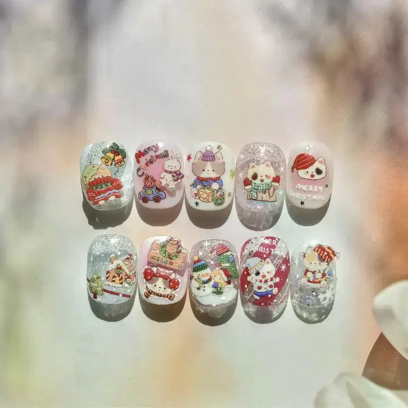 1Sheet Christmas Nail Stickers - Cute Snowflake Penguin Crystal Ball Red Hat Star Bow Lace Decals, Winter Manicure DIY Decor