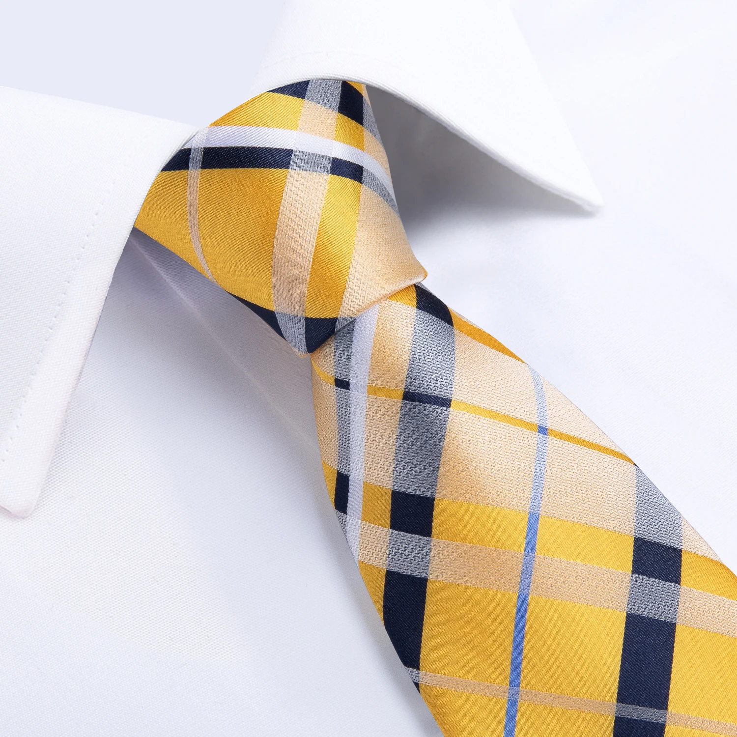 2023 New Classic Yellow Striped Plaid Silk Ties For Men Handkerchief Cufflinks Brooch Pin Wedding Accessories Men Gift Dropship