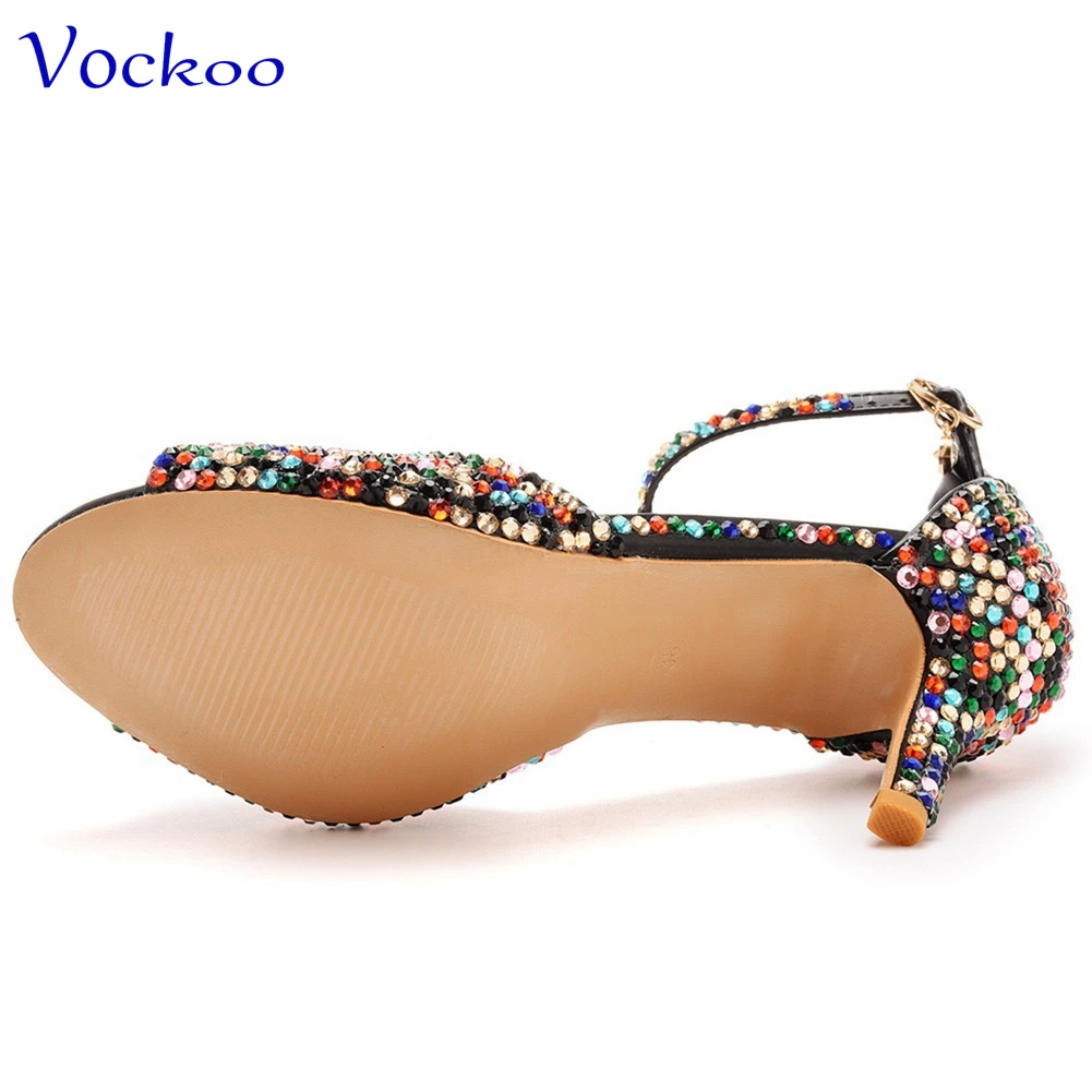 2024 New Fashion Sexy Style in Rainbow Color High Quality Mature Italian Women Shoes with Shinning Crystal for Party