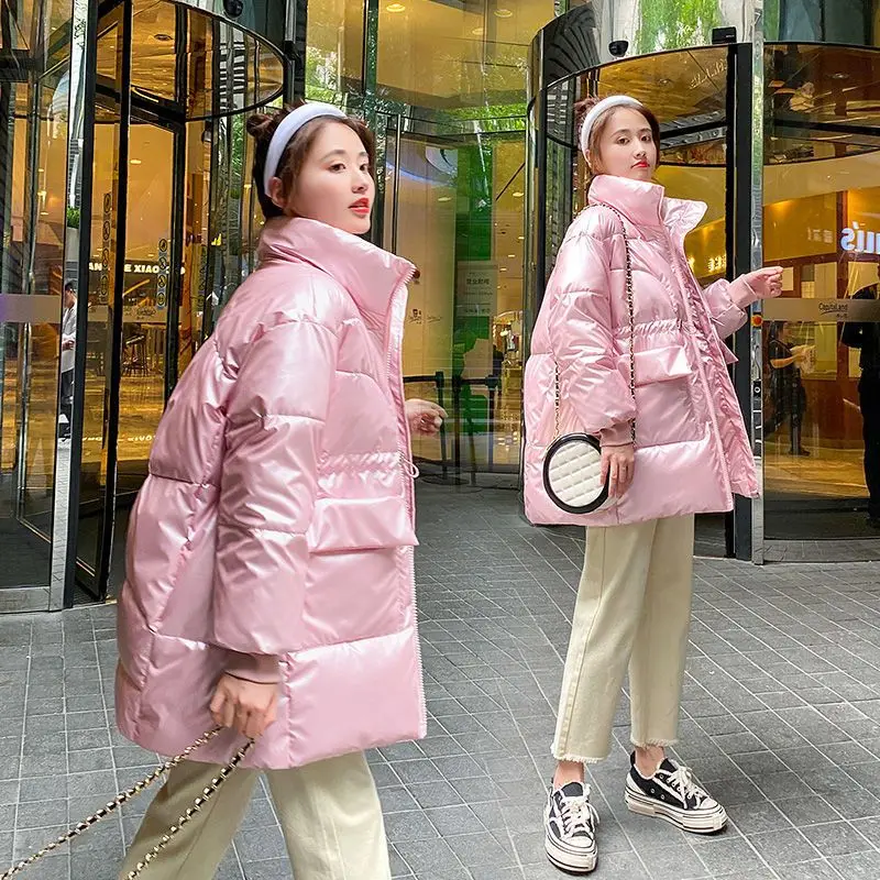Maternity Autumn Winter Down Cotton Jacket Pregnant Women Bright Face Stand Collar Padded Outwear Waist Drawstring Parka Coat