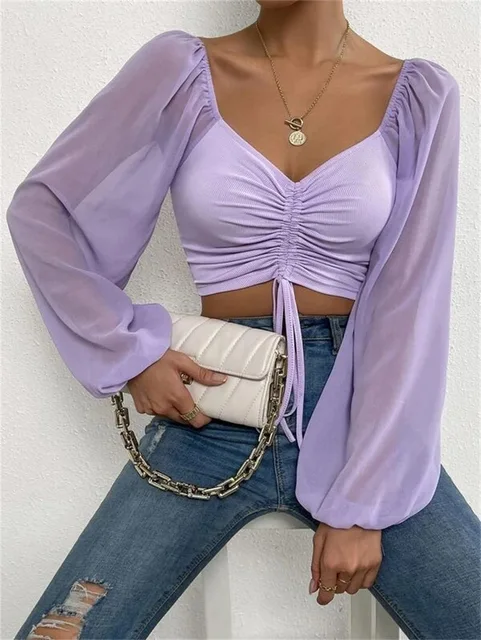 Brittany Sheer Sleeve Crop Top 5
