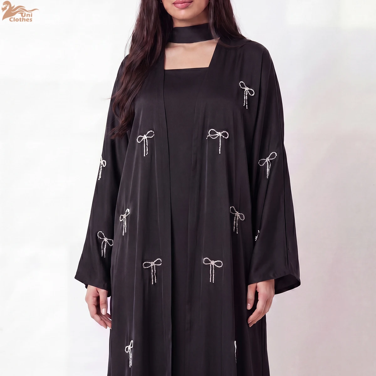 Zahraa 2026 Eid New Abaya Dubai Luxury Women Abaya Nida Diamond Bow 2PC Abaya Set Elegant Modest Abaya Women Muslim Dress 6