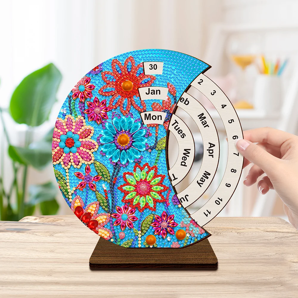 HOMFUN Diamond Painting Perpetual Calendar Wooden Diamond Art Desk Calendar 5D DIY Embroidery Christmas Gift for Home Decor diamond art painting kit diamond painting set diamond painting