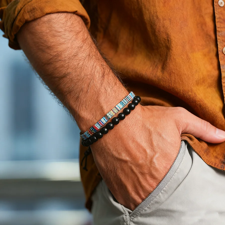 Handmade Woven Fabric Men Bracelet Set 5 Colors