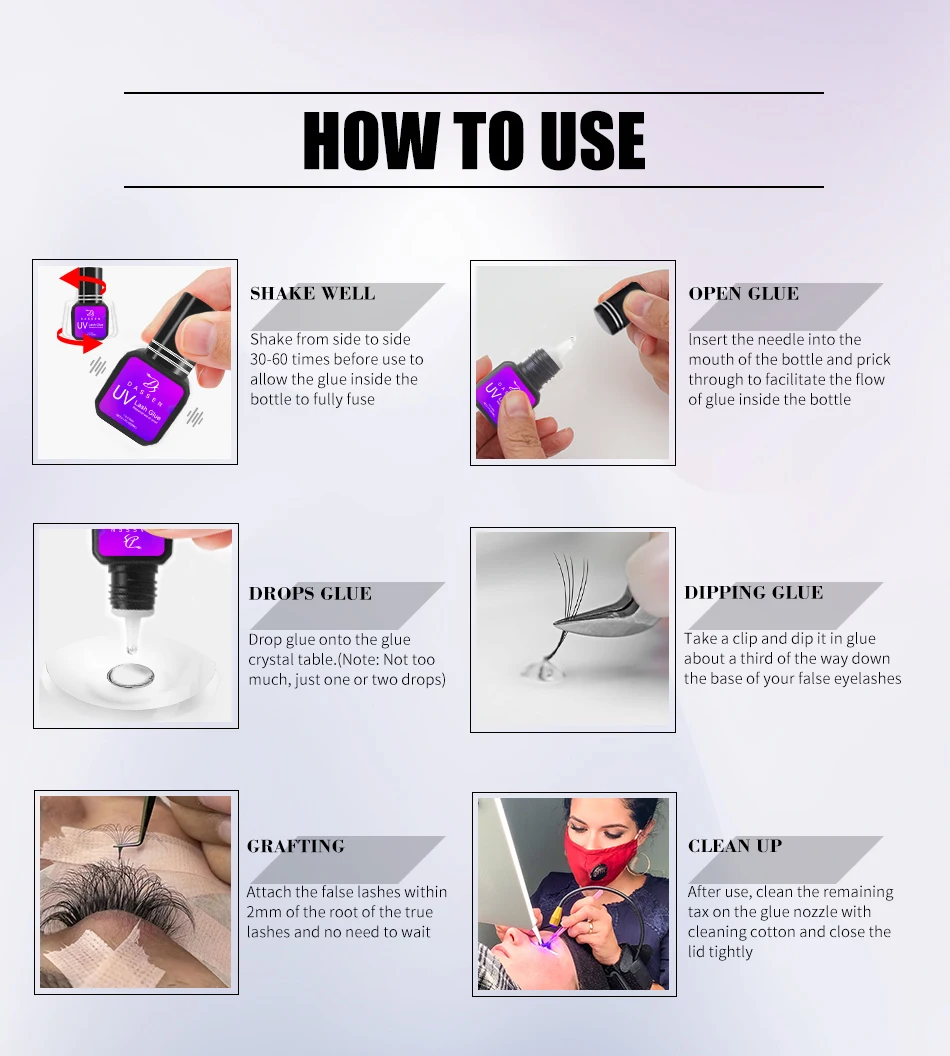 Description Picture 6 of itemDassen UV Glue Grafting False Eyelash Glue 1s quick-drying long-lasting Glue For Lash Extension Supplies