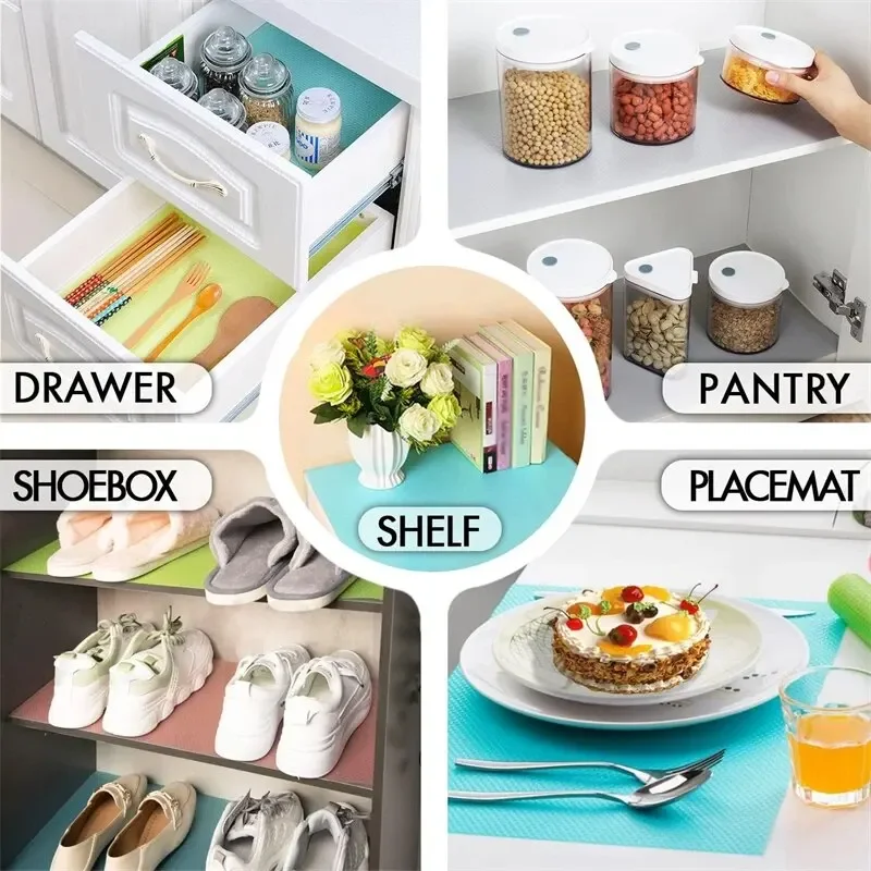 Refrigerator Pad Non-Slip Waterproof Can Be Cut 4pcs Fridge Shelf Liner Mat Kitchen Washable Drawer Cabinet Pads Table Placemats