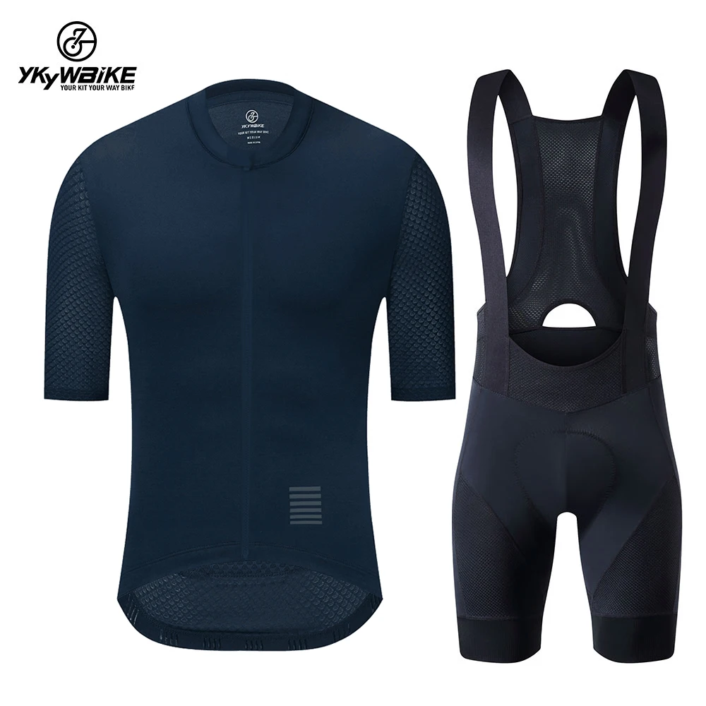 

YKYWBIKE Male Cycling Jersey Set Classic MTB Cycling Black Bib Shorts Kit Bike Clothes Reflective Bicycle Clothing Suit Maillot