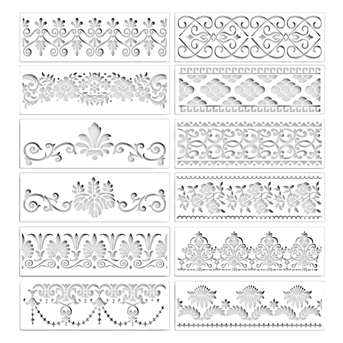 

12Pcs Flower Border Stencils Mandala Stencils Reusable Cut Painting Templates for DIY Craft Stencils, 12 x 3.9 Inch