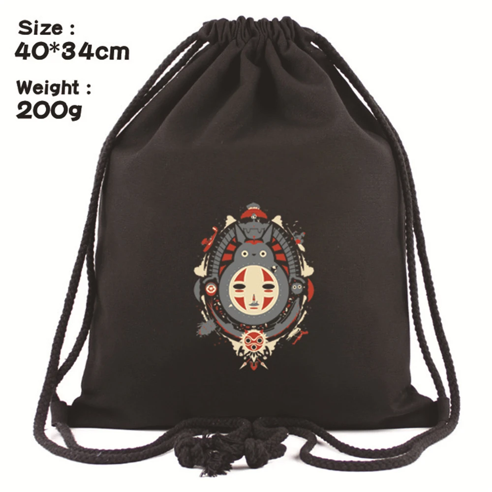 Anime Drawstring Bag Print Casual Black Backpack Canvas Cosmetic