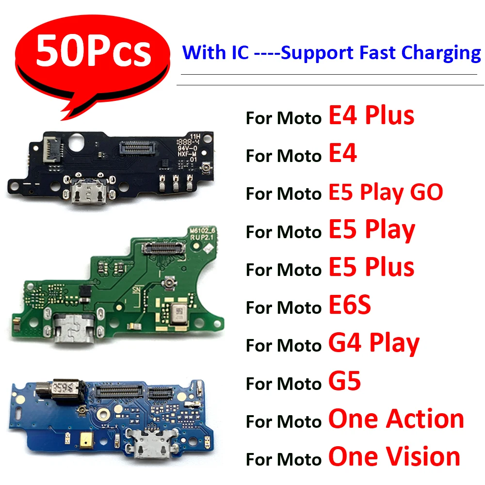 

50Pcs，USB Charge Port Jack Dock Connector Charging Board Flex Cable For Moto G5 G71 E6S E4 Plus G4 E5 Play Go One Action Vision