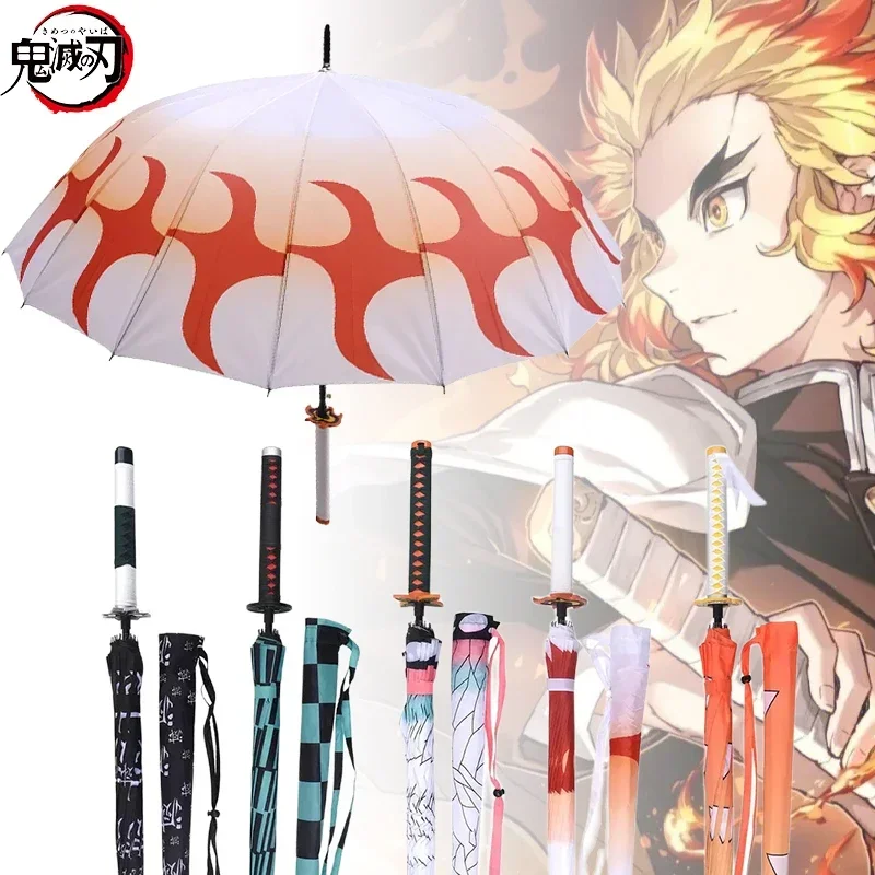 

Demon Slayer Anime Sword Umbrella Kimetsu No Yaiba Long Handle Parasol Tanjirou Kyoujurou Japanese Samurai Sword Katana Umbrella