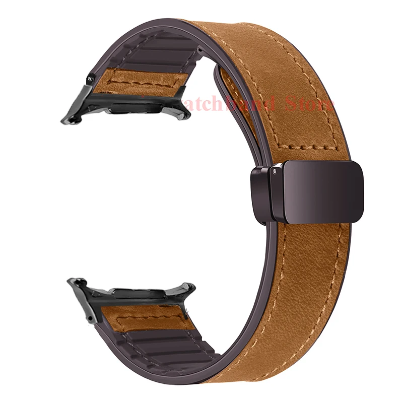 Magnetic Leather Silicone Bracelet Strap - Elegant and Gap-Free Watchband Design